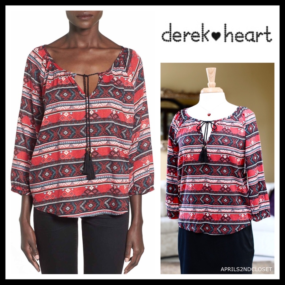 BOHO PRINT PULLOVER BLOUSE PEASANT TUNIC TOP - Picture 8 of 8